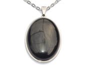 Agate Noire Pendentif Cabochon Ovale 40x30 mm Support en Acier Inoxydable