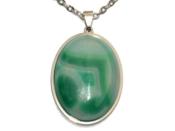 Agate Verte Pendentif Cabochon Ovale 40x30 mm Support en Acier Inoxydable