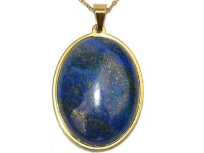 Lapis Lazuli Pendentif Cabochon Ovale 40x30 mm Support en Acier Inoxydable Doré