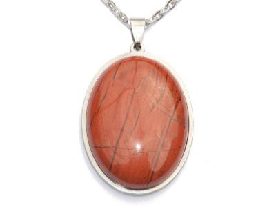 Jaspe Rouge Pendentif Cabochon Ovale 40x30 mm Support en Acier Inoxydable