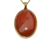 Jaspe Rouge Pendentif Cabochon Ovale 40x30 mm Support en Acier Inoxydable Doré