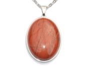 Jaspe Rouge Pendentif Cabochon Ovale 40x30 mm Support en Acier Inoxydable