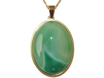 Agate Verte Pendentif Cabochon Ovale 40x30 mm Support en Acier Inoxydable Doré