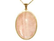 Quartz Rose Pendentif Cabochon Ovale 40x30 mm Support en Acier Inoxydable Doré