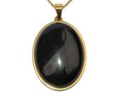 Agate Noire Pendentif Cabochon Ovale 40x30 mm Support en Acier Inoxydable Doré