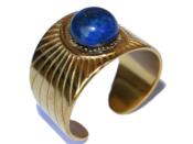 Bague en Acier Inoxydable Dorée Cabochon Pierre Ronde en Lapis Lazuli 8 mm