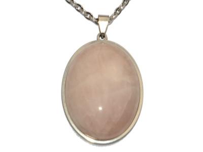 Quartz Rose Pendentif Cabochon Ovale 40x30 mm Support en Acier Inoxydable